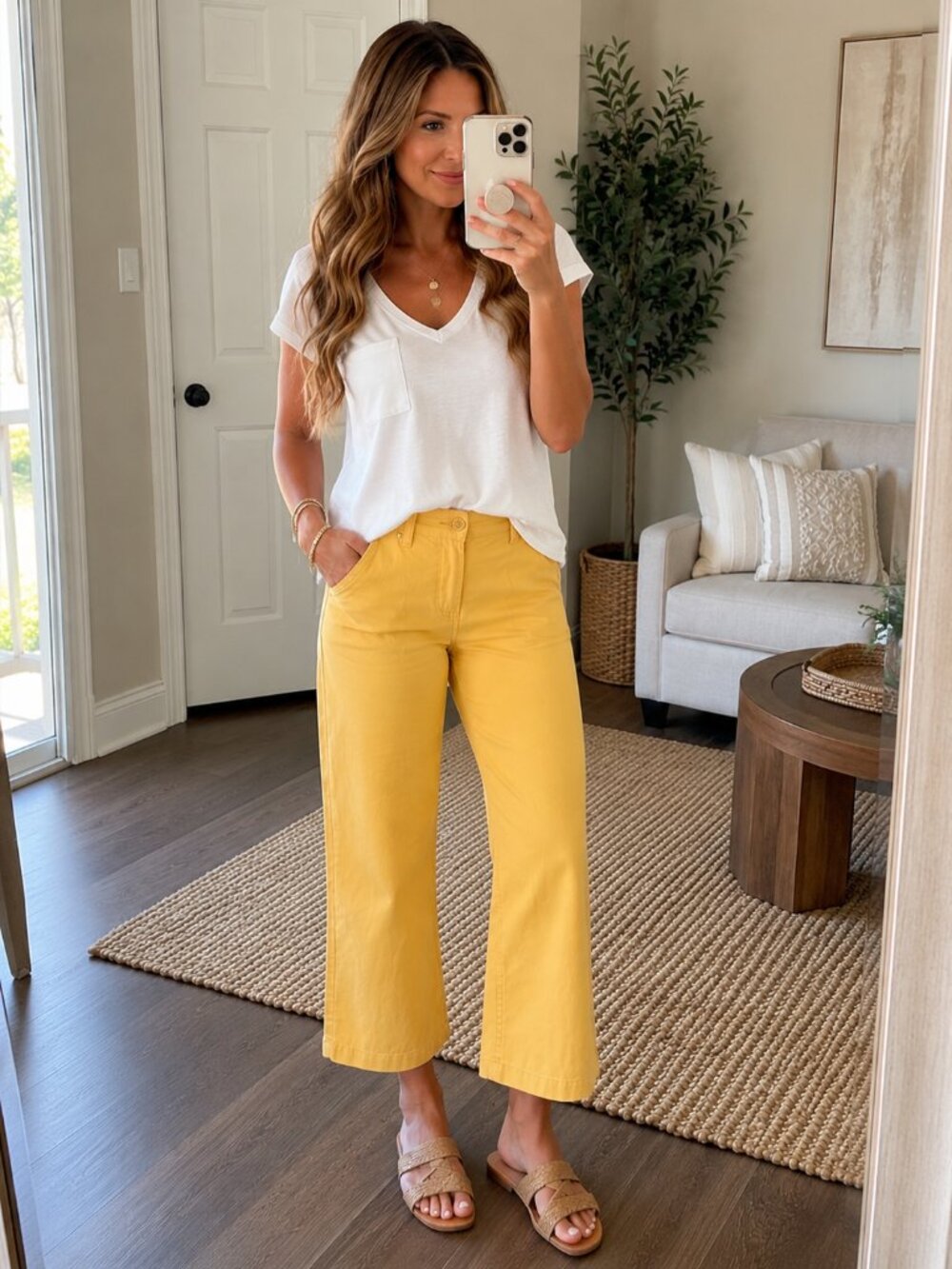 JAG Yellow Cropped Pants Size 10 Stretch Cotton Capri